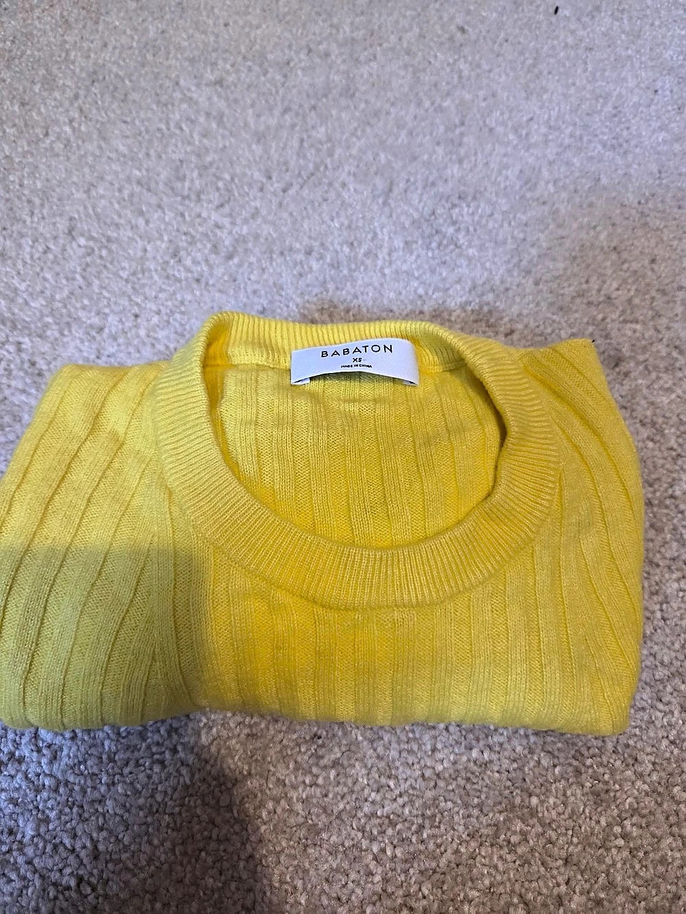 Babaton Yellow Ribbed Crewneck Sweater
